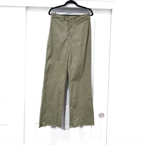 Marine Layer Pants - Marine Layer Size 10 Olive Green Wide Leg Raw Hem Pant | Size 10